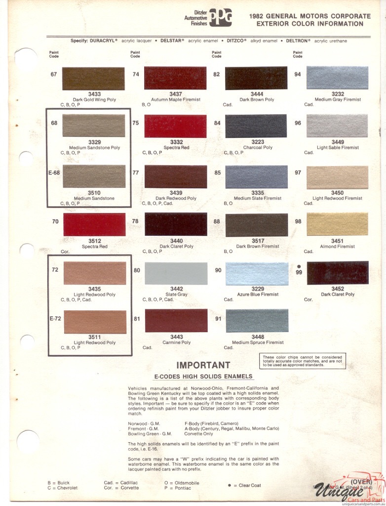 1982 General Motors Paint Charts PPG 2
